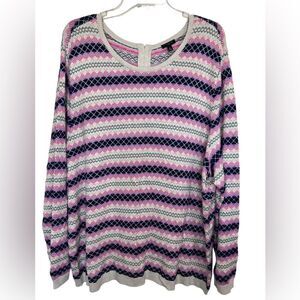 Talbots Ivory/Pink Multi Long Sleeve Argyle/Fair Isle Full Back Zip Sweater 3X